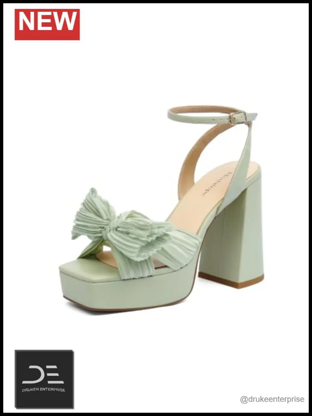 Platform Heels Women Bow Chunky Heel Square Open Toe Ankle Strap Sandals
